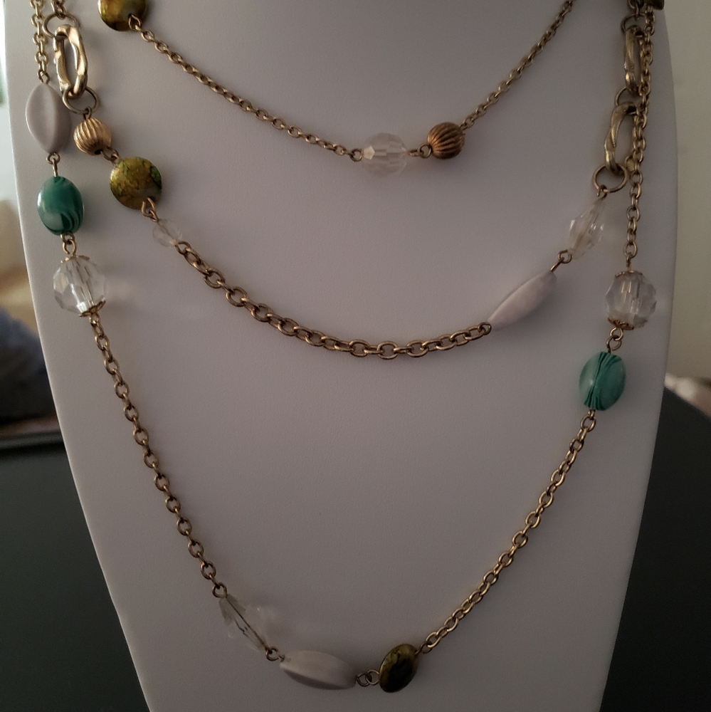 EsMor Vintage Gold Tone Triple Strand Station Necklace